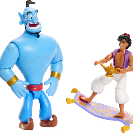 Disney Aladdin Pack Cuentacuentos de 3 figuras: Genio, Aladdin y Alfombra Mágica, Cueva de las Maravillas, Juguetes auténticos de película posables, Escala de 10 cm
