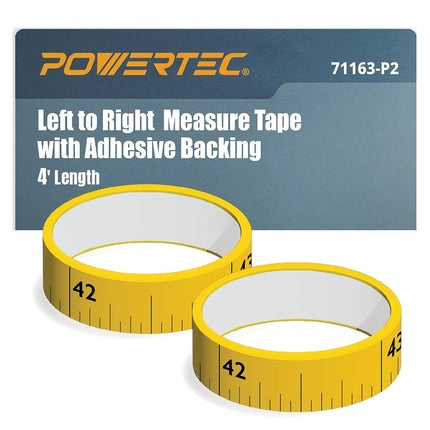 POWERTEC 71163-P2 Left to Right Measure Tape with Adhesive Backing, 4', 2 Pack