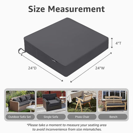 PatioGlow Outdoor Chair Cushions 24 x 24 x 4 Inch, Waterproof & Fade Resistant Patio Seat Cushion for Furniture with Handle and Ties, Thick Seating Pads for Outside Sofa Couch Set of 2, Grey