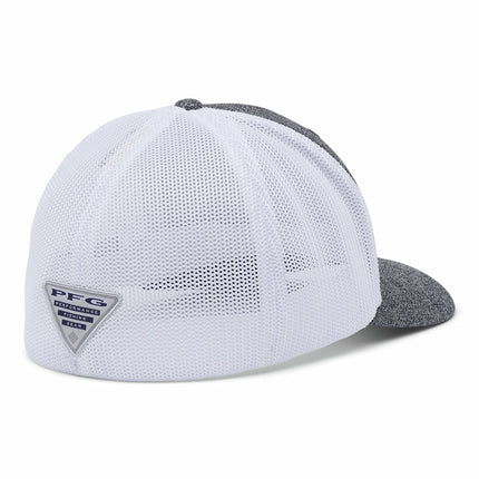 Columbia PFG Mesh Ball Cap-High, Grill Heather/White/US Fish Flag, X-Large
