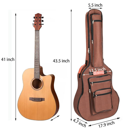 Bekith Acoustic Guitar Bag 40 41 42 Inches, 6 Pockets Guitar Case Waterproof Oxford Cloth Thick Sponge Pad, Dual Adjustable Shoulder Strap Soft Guitar Case Gig Bag, Brown
