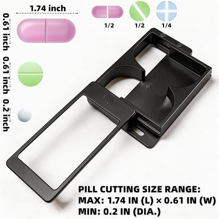 Professional Pill Cutter and Splitter - Precision Aluminum Slicer for Small Large and Tiny Tablets Best Cortador for Accurate Medicine and Vitamin Dosing Ideal Tablet Splitters for Pastillas (Black)