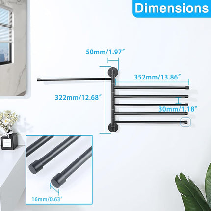 Alise Swivel Towel Rack 13.9", 6 Arm Swing Out Towel Bar, Matte Black
