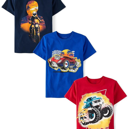 The Children's Place Boys Extreme Sports Short Sleeve Graphic T Shirt, Speed Demon 3-Pack, X-Small