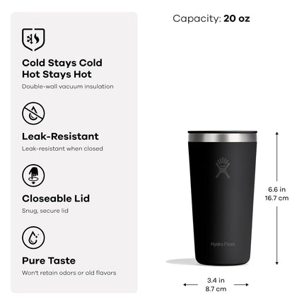 Hydro Flask All Around Tumbler Press-in Lid, Insulated Travel Mug, Stainless Steel Coffee Cup 20 Oz Capri Blue