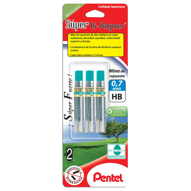 Pentel Super Hi-Polymer Lead Refill 0.7mm, HB, 36 