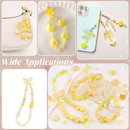 TINKRSTUFF Assorted Acrylic Beads,170-230PCS Yellow Aesthetic Bead for Bracelet Making, Bow Butterfly GummyBear Kawaii Charms,Cute Beads for Necklace Keychain Jewelry Making DIY Keychain Phone Charm
