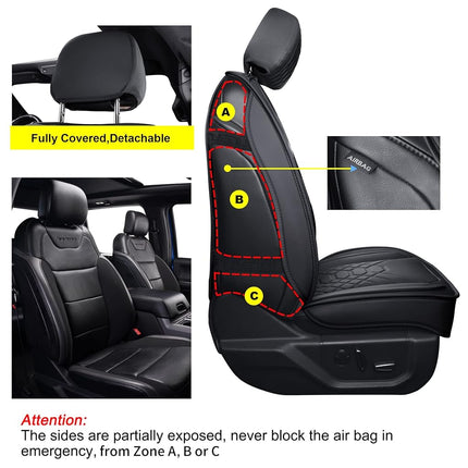 GXT Funda de asiento de coche, funda para asientos delanteros con cuero impermeable, cojín de asiento automotriz para camioneta, compatible con modelos selectos de Ford F-150 2009-2022 y modelos F250 F350 F450 2017-2022 (negro)