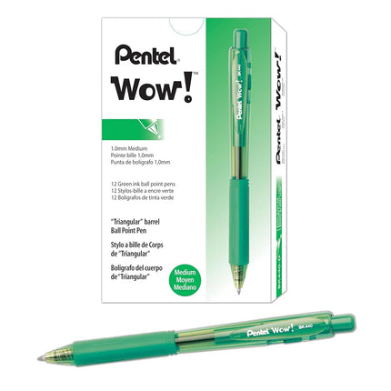 Pentel BK440 Retractable Ballpoint Pen and Ergonomic Triangular Grip Zone Pack of 12 Green
