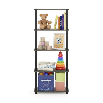 Furinno TURN-S-TUBE Book Shelf, 5-Tier Toolless Storage Shelves with Square Tubes, Shelving Unit for Organization and Storage for Living Room, Home Office, French Oak