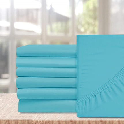 Elegant Comfort 6-Pack Fitted Bottom Sheets 1500 Thread Count Premium Hotel Quality, Deep Pocket, Wrinkle-Free, Stain and Fade Resistant-Side Pockets for Storage, 6PACK Fitted-Twin/Twin XL, Aqua