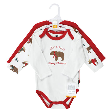 Hudson Baby unisex-baby Cotton Long-sleeve Bodysuits, Moose Be Christmas, 0-3 Months