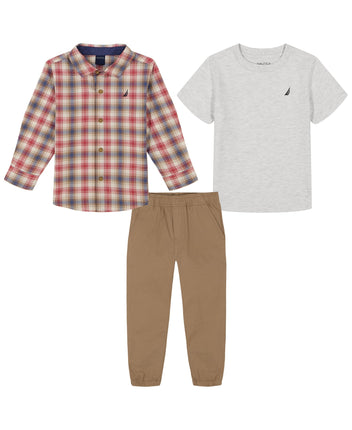 Nautica boys 3pc Woven Shirt/Tee/Woven Pant Set, P