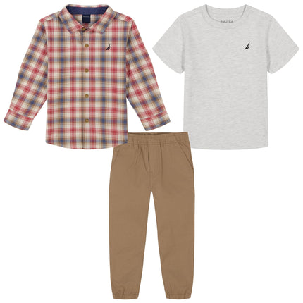 Nautica boys 3pc Woven Shirt/Tee/Woven Jogger Set,