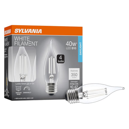 SYLVANIA B10 Clear LED White Filament Bulb, 3.5W, 