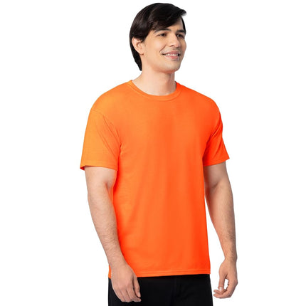 Fruit of the Loom Men's Eversoft Cotton T-Shirts (Regular and Big & Tall), Crew-2 Pack-Safety Orange, Medium