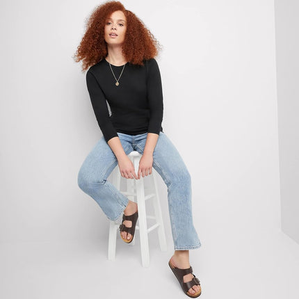 Hanes Women's Long Sleeve Tee, Ebony, Large
