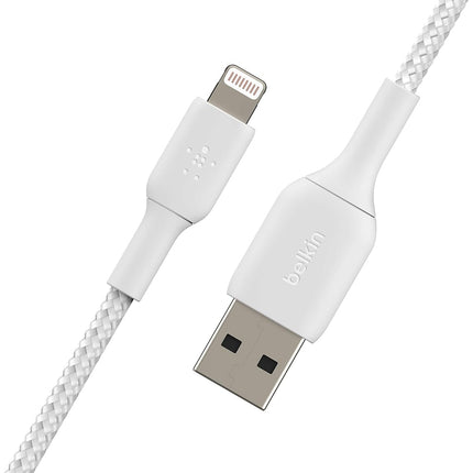 Belkin CAA002bt2MWH Braided Lightning Cable (Boost Charge Lightning to USB Cable for iPhone, iPad, AirPods) MFi-Certified iPhone Charging Cable, White, 2 m