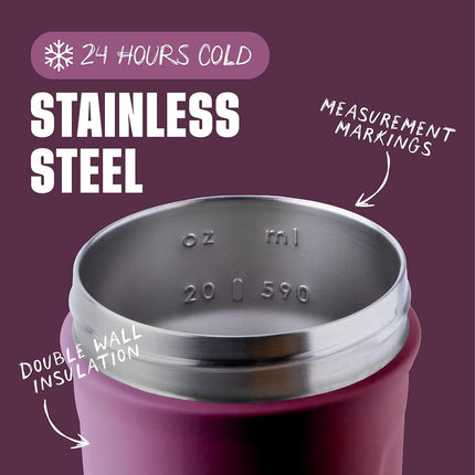 BlenderBottle Strada Shaker Cup Insulated Stainless Steel Water Bottle with Wire Whisk, 24-Ounce, Plum