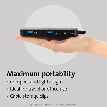 Kensington SD1650p USB-C Single 4K Portable Docking Station, Mobile Dock with HDMI, Compatible with Apple/Chrome OS/Windows 7 Devices (K34020WW)
