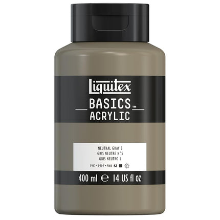 Pintura Acrílica Liquitex Basics, Botella de 400ml (13.5 oz), Gris Neutro Valor 5