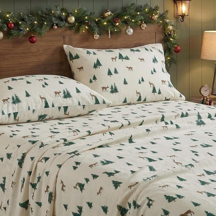 Eddie Bauer Warm Breathable Cotton Flannel Bedding with Deep Pockets, Brushed for Extra Softness, Cozy Home Decor, Oeko-Tex Certified, Deer Hollow, Twin