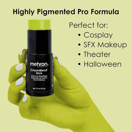 Mehron Makeup CreamBlend Stick | Face Paint, Body Paint, & Foundation Cream Makeup | Body Paint Stick Perfect for Halloween Makeup .75 oz (21 g) (Ogre Green)