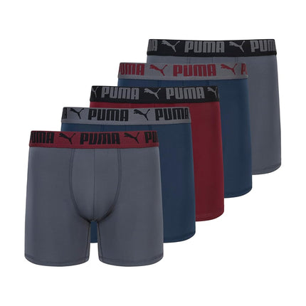 PUMA Men's 5 Pack Performance Boxer Briefs, Ruby/N