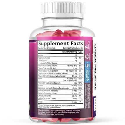 Multivitamin Adult Gummies Extra Strength Vitamin Gummy - Natural Complete Daily Supplement - Vegetarian Multi with Vitamins A, C, E, B6, B12 for Men and Women, Non-GMO - 90 Gummies