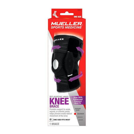 Mueller Sports Medicine Adjustable Hinged Knee Brace, Black/Gray, One Size Fits Most