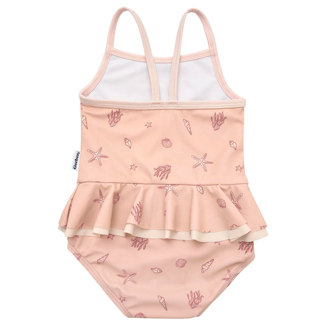 Gerber Girls' One-Piece Swimsuit, Pink Shells, 24 Months