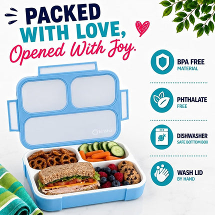 Leakproof Bento Lunch and Snack Boxes | Food Prep & Meal Planning Portion Containers for Kids and Adults | BPA Free | Microwave & Dishwasher Safe | Accessories. Blue & Green Large, 2 Blue Mini