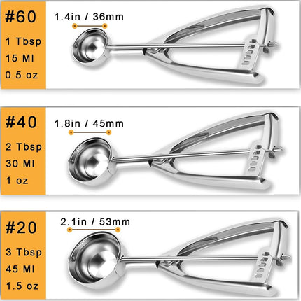 Cookie Scoop Set, Ice Cream Scoop Set, Selected 18/8 Stainless Steel Set of 3