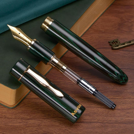 Asvine C2000 Germany Cumberland Ebonite Fountain Pen #8 Fine Nib, Large Handcraft Pen with Converter Pen Box Collection Set- Green