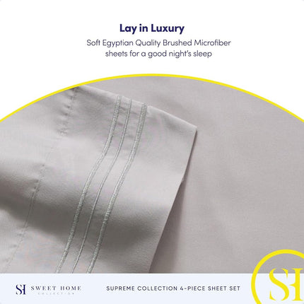 Sweet Home Collection Luxury Bedding Set with Flat, Fitted Sheet, 2 Pillow Cases, Find Double Brushed Microfiber, Silver, King