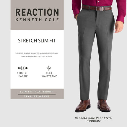 Kenneth Cole Reaction Men's Premium Stretch Texture Weave Slim Fit Dress Pant, Black, 32W x 29L