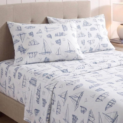 Nautica - Twin XL Sheets, Cotton Percale Bedding Set, Coastal Home Decor, Dorm Room Essentials (Whitewood Sail Blue, Twin XL)