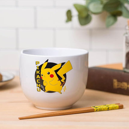 Silver Buffalo Pokémon Pikachu, Ramen Bowl with Chopsticks, 20oz