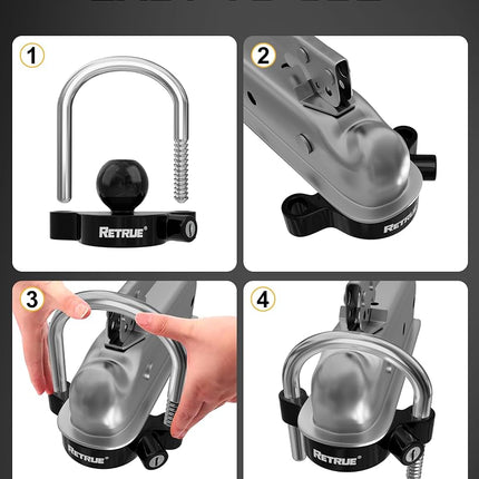 RETRUE Universal Coupler Lock Trailer Locks Ball Hitch Trailer Hitch Lock Adjustable Security Heavy-Duty Steel fits 1-7/8 Inch, 2 Inch, 2-5/16 Inch Couplers, Black, Lightweight …
