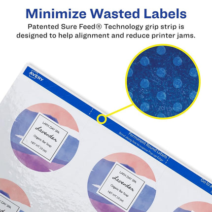 Avery Easy Peel Print-to-The-Edge Glossy White Round Label, True Print, 2" Diameter, 120 Labels per Pack, Case Pack of 5 (22807)