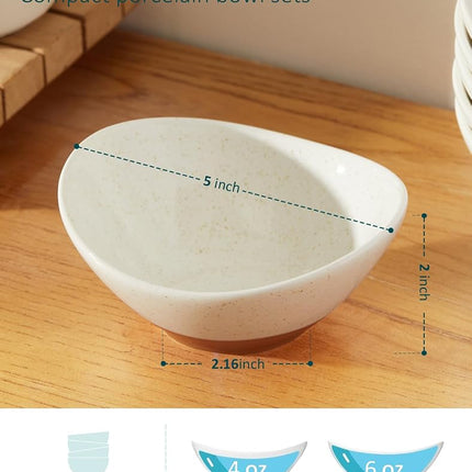 Teocera 5 Inch Porcelain Small Bowls Set, 6 Ounce small serving bowls for Dessert, Ice Cream, Snack, Dipping, Side Dishes, Microwave & Dishwasher Safe- Beige