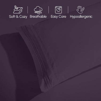 Elegant Comfort Luxurious 1500 Premium Hotel Quality Microfiber 4-Piece Sheet Set, 18-24 Inches Deep - Extra Deep Pocket Sheets - Ultra Soft 4PC Deep Pocket Sheets, Queen, Eggplant-Purple
