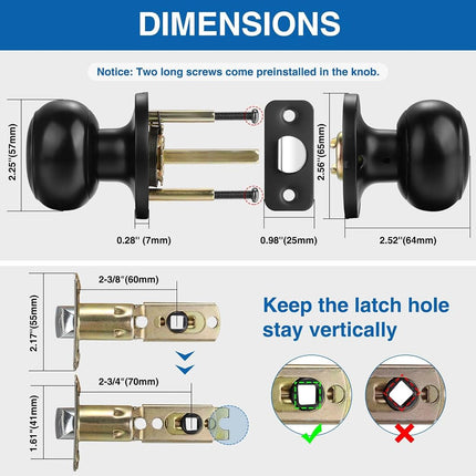 Sopoby Black Door Knob, 10 Pack Round Keyless Doorknobs Interior/Exterior Lockset, Passage Locking Door Knobs for Bedroom/Bathroom, Black Modern Design Door Hardware