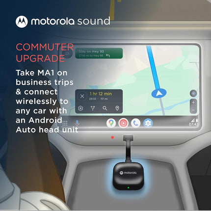Motorola Ma1 Wireless Android Auto Car Adapter – Easy Setup, Instant Connection, USB Plug-in with Secure Gel Pad