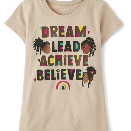 T-shirt graphique à manches courtes The Children's Place pour filles, "Dream Lead Achieve Believe", taille TP