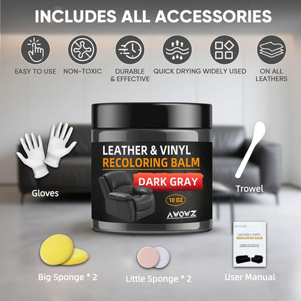 Leather Recoloring Balm 10 OZ Dark Gray for Car Seats, Couch & Furniture