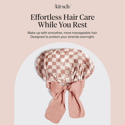 Kitsch XL Satin Bonnet for Sleeping, Softer Than Silk - Terracotta Checker
