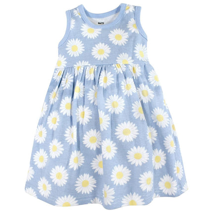 Hudson Baby Baby Girls' Cotton Dress and Cardigan Set, Blue Daisy, 3T