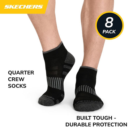 Skechers Men's 8-Pack Work Collection Quarter Crew Socks, Extended Cushion & Mesh Ventilation, Black, 10-13