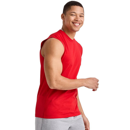 Hanes Men's Essentials Midweight T Pack, Cotton Muscle Tank Shirts, 3-Pack, Champion Scarlet, S